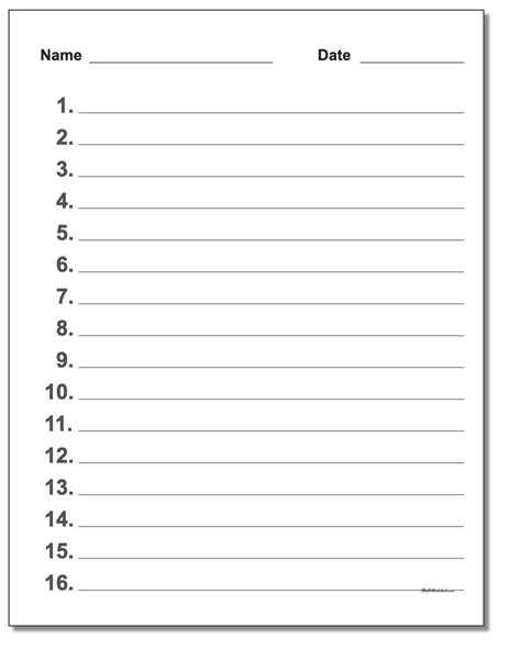 Printable Numbered Lined Paper