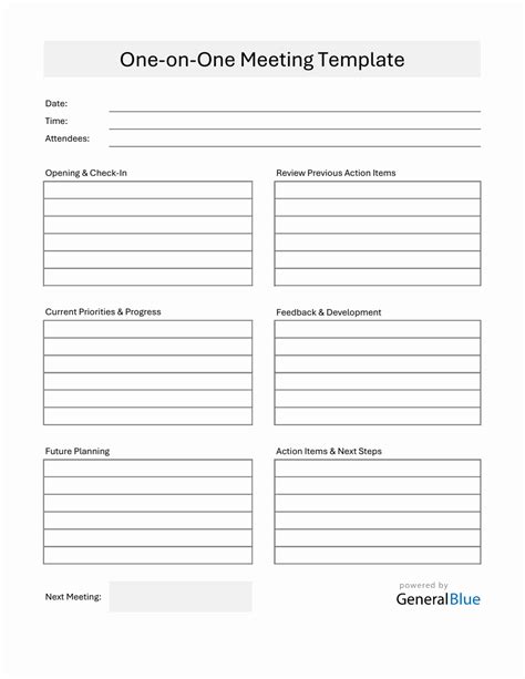 Printable One-on-one Meeting Template Excel