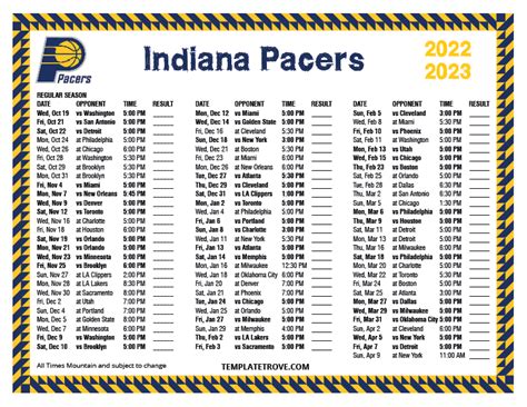 Printable Pacers Schedule