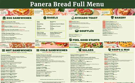 Printable Panera Bread Menu With Prices