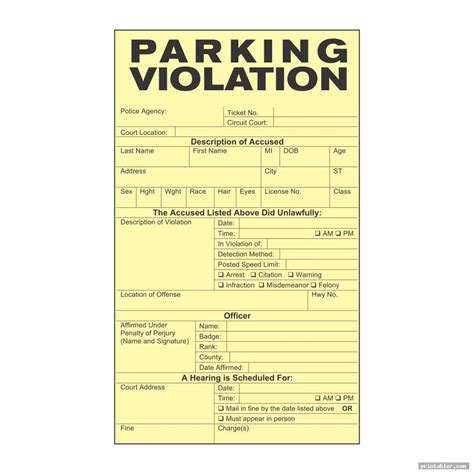 Printable Parking Violation
