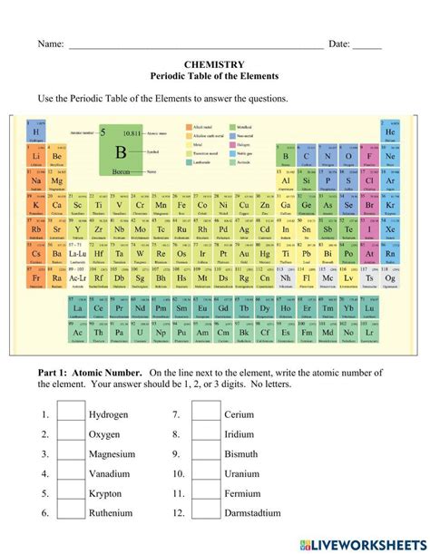 Printable Periodic Table Worksheets