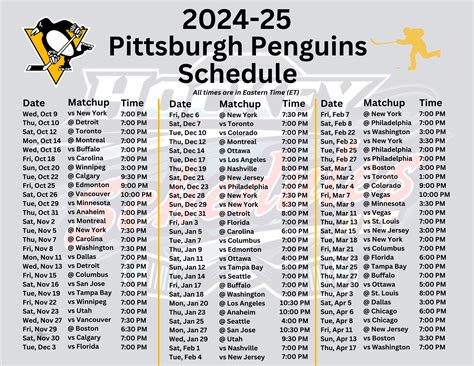 Printable Pittsburgh Penguins Schedule
