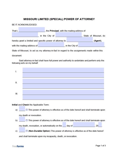 Printable Power Of Attorney Form Missouri