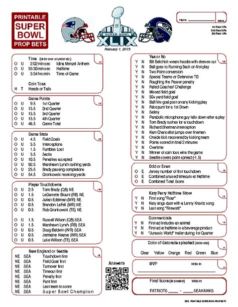 Printable Prop Bets Super Bowl