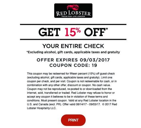 Printable Red Lobster Restaurant Coupons