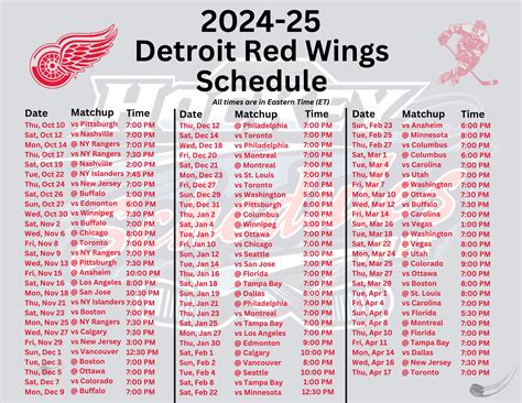 Printable Red Wings Schedule