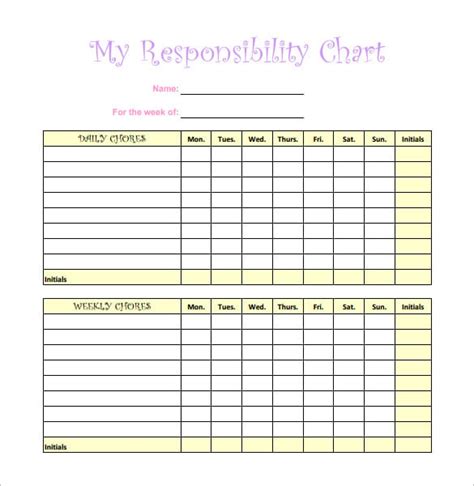 Printable Responsibility Chart Template