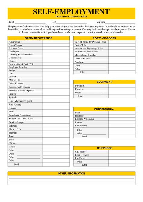 Printable Self Employed Tax Deductions Worksheet