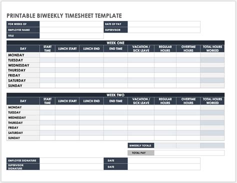 Printable Simple Biweekly Timesheet Template