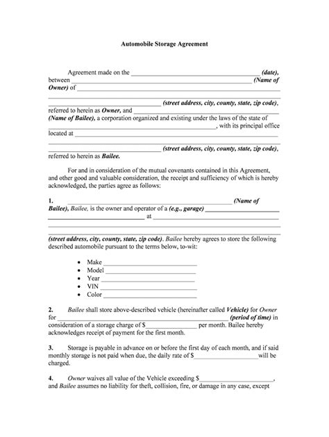 Printable Simple Storage Agreement