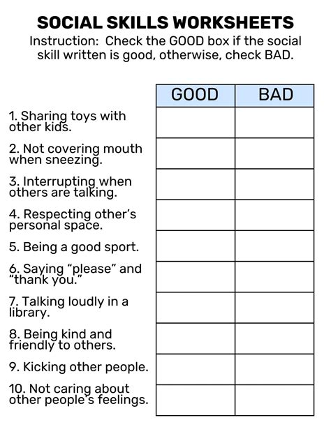 Printable Social Skills Worksheets