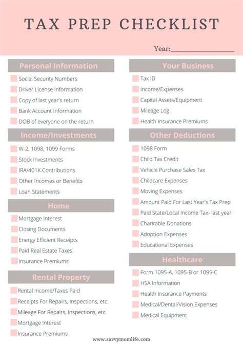 Printable Tax Preparation Checklist Excel