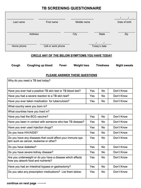 Printable Tb Screening Form