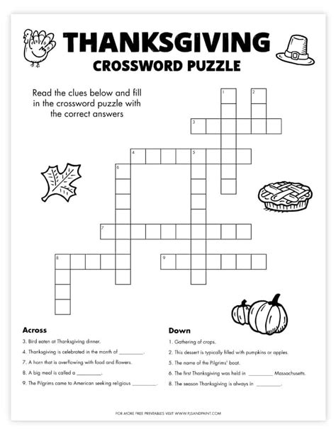 Printable Thanksgiving Crossword Puzzle