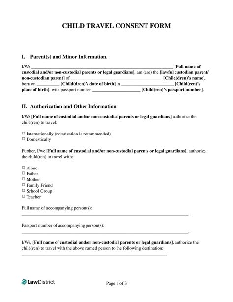 Printable Travel Form To Travel With Kids Without Father