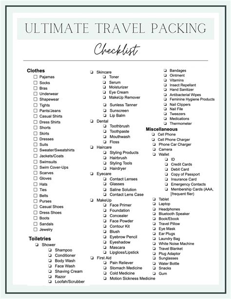 Printable Travel Packing List