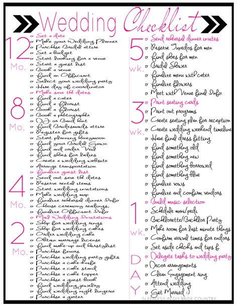 Printable Wedding Timeline Checklist