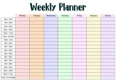 Printable Week Calendar With Times