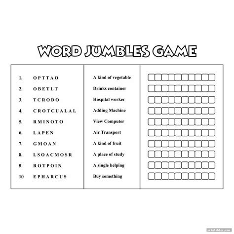 Printable Word Jumbles