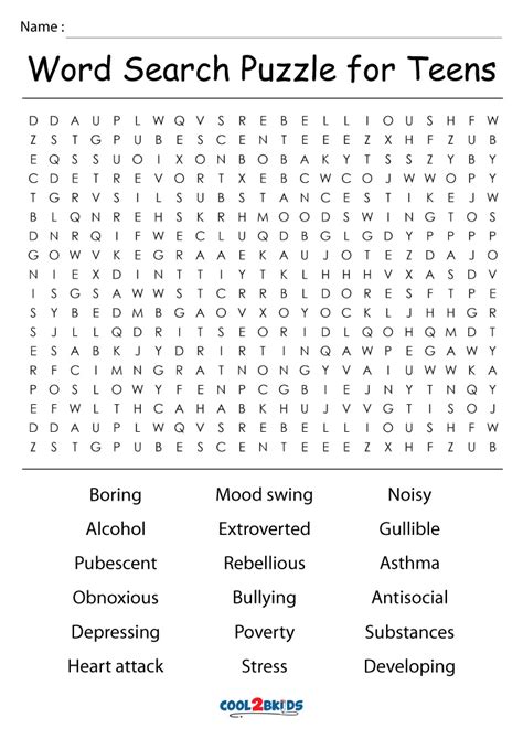 Printable Word Search Puzzles For Teenagers