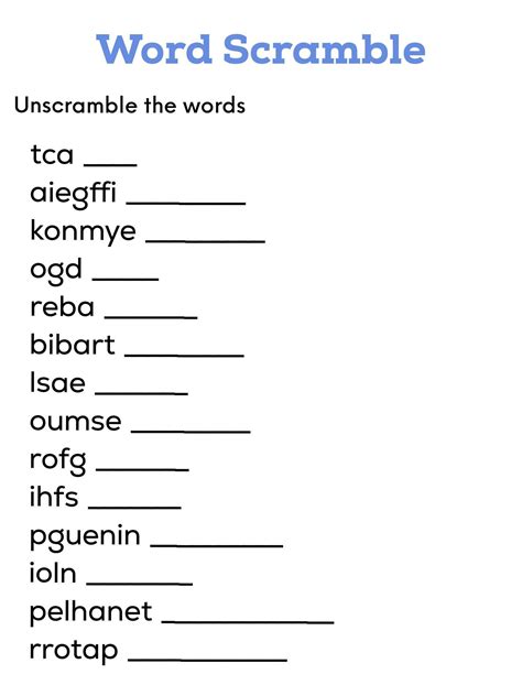 Printable Word Unscramble