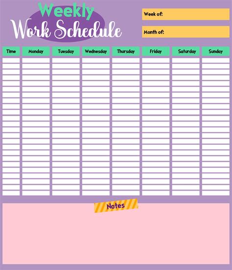 Printable Work Schedule Template