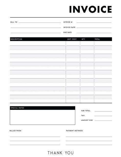 Printable. Invoices.