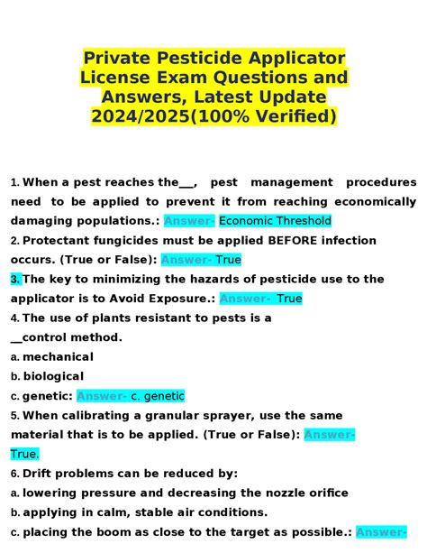 Private Pesticide Applicator Test Answer Sheet PDF