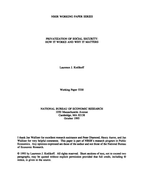 Privatization of social security How it works and why it matters NBER working papers series Reader