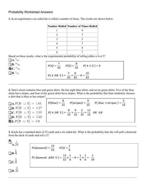 Probability Answer Key PDF