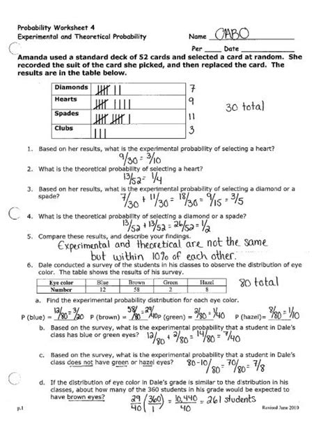 Probability Worksheet 4 Answers Doc