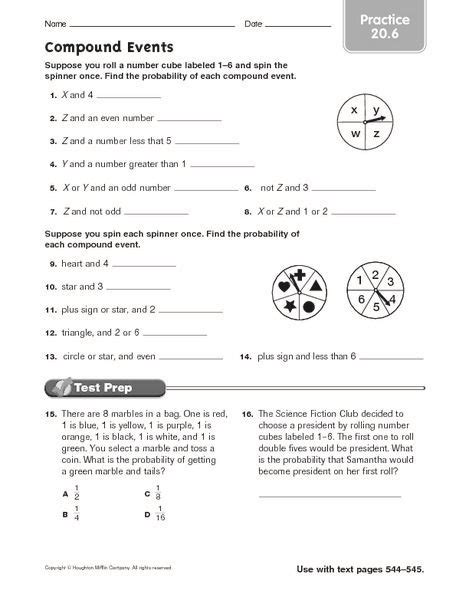 Probability Worksheet 6 Compound Answer Key PDF