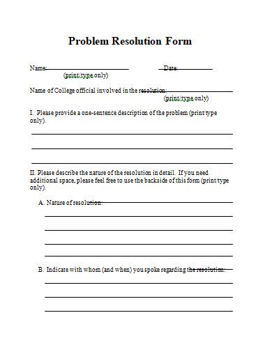 Problem Resolution Form PDF