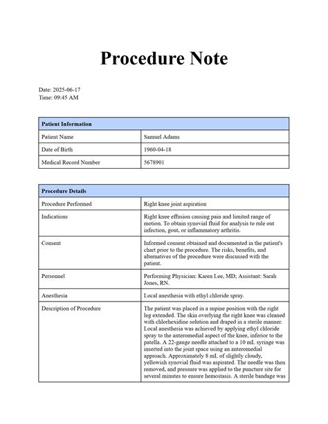 Procedure Note Template