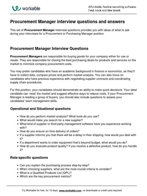 Procurement Manager Interview Questions And Answers Kindle Editon