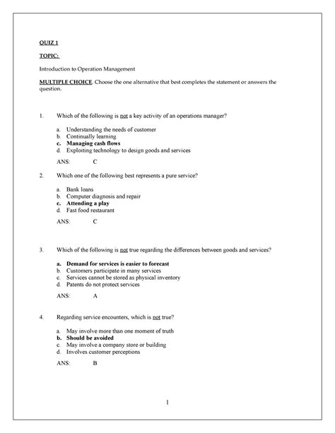 Production And Operations Management Questions Answers Reader