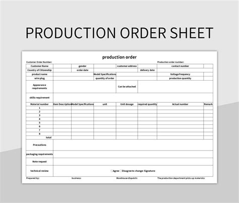 Production Sheet Template