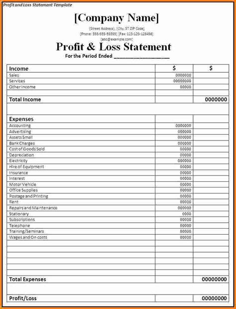 Profit Loss Statement Template Excel
