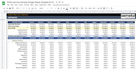 Profit Loss Statement Template Google Sheets