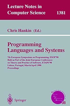 Programming Languages and Systems 7th European Symposium on Programming Kindle Editon