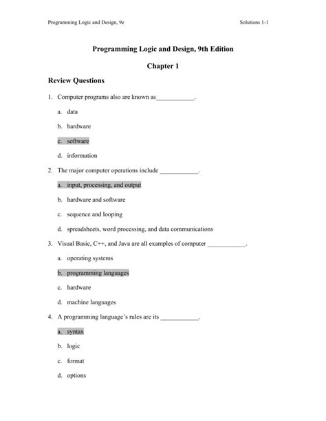 Programming Logic And Design Review Answers PDF