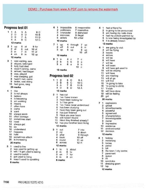 Progress Test Answer Key Reader