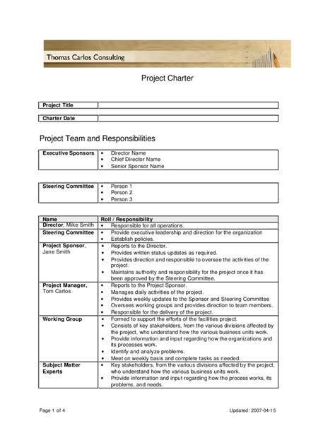 Project Charter Template Pmi