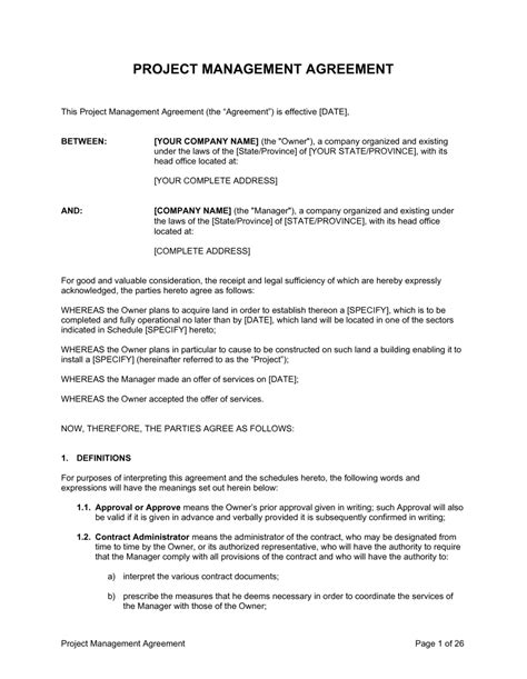 Project Management Agreement Template