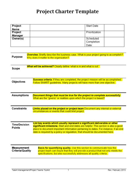 Project Management Project Charter Template