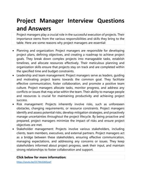 Project Management Questions And Answers Reader