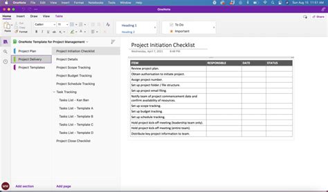 Project Management Templates For Onenote