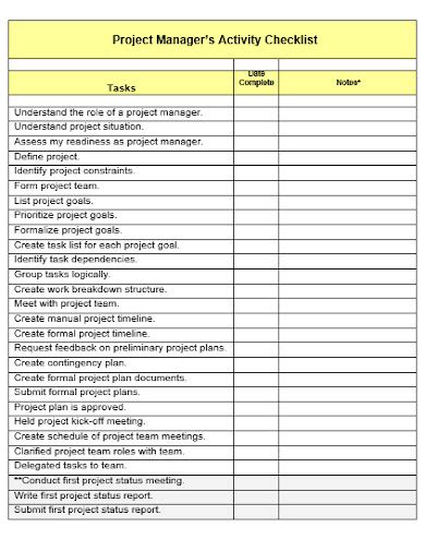 Project Manager Checklist Template