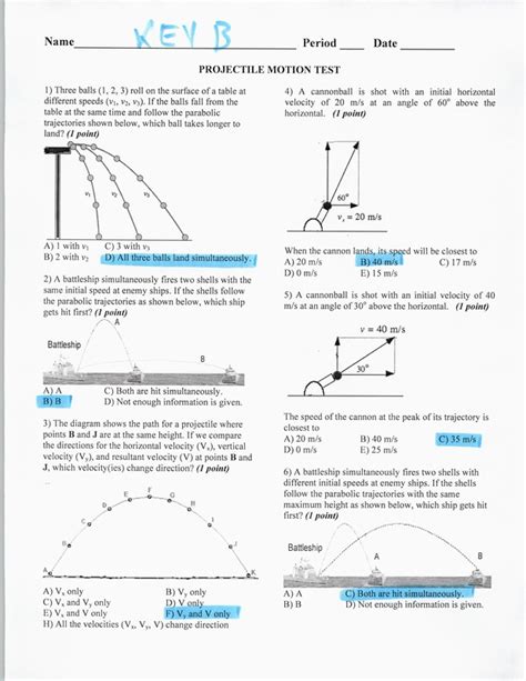 Projectile Motion Test Answer Key Reader